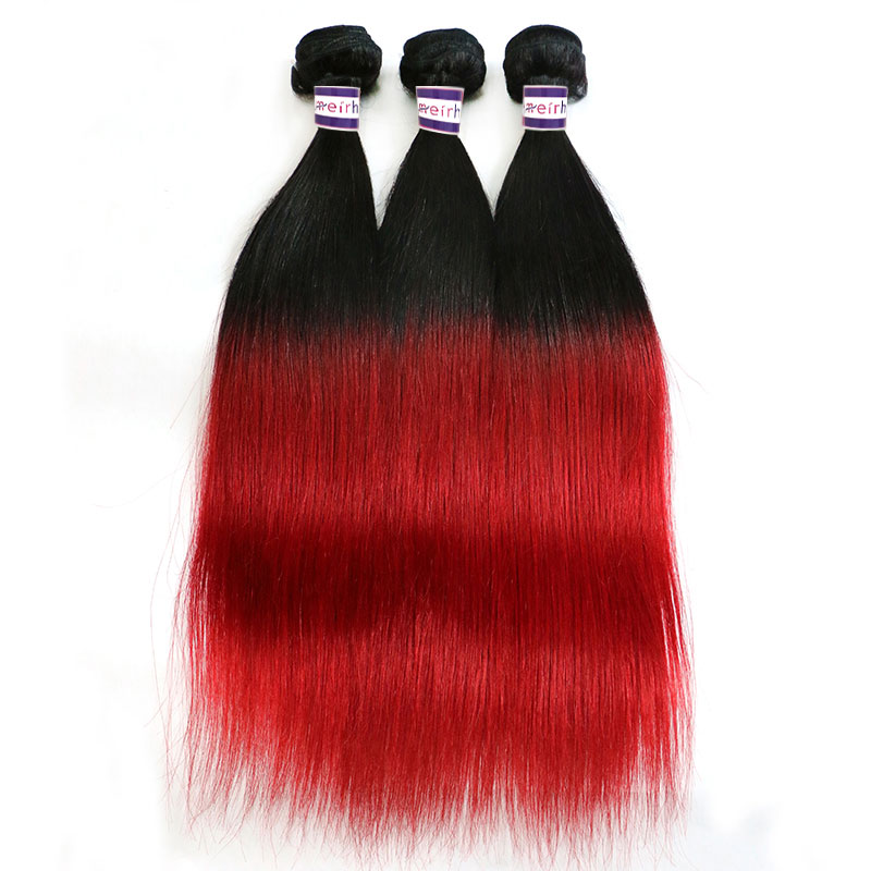 Ombre Red Hair Brazilian Straight Weave Styles 1B/Red